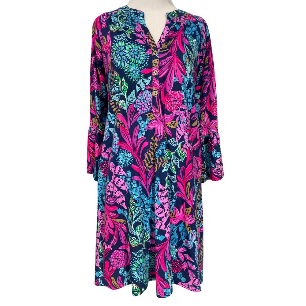 Lilly Pulitzer Womens Norris Dress XS Calypso Coast Colorful Bell Sleeve Resort